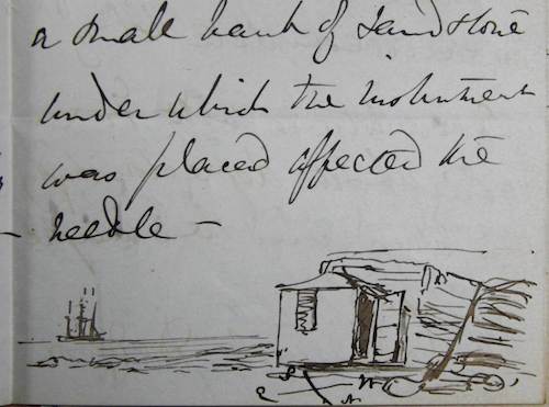 Illustration of Magnetic Station on Shore with HMS Erebus in the Background, Outward Journey of the Franklin Expedition