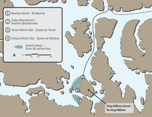 Carte de l’expédition Franklin en Arctique