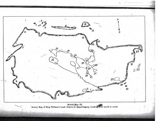 Une carte de l’île du Roi-Guillaume par Qaqortingneq, vers 1920