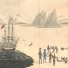 « La première rencontre avec les Autochtones de la baie du Prince-Régent », dessinée par John Sackheouse et présentée au capitaine Ross le 10 août 1818. 