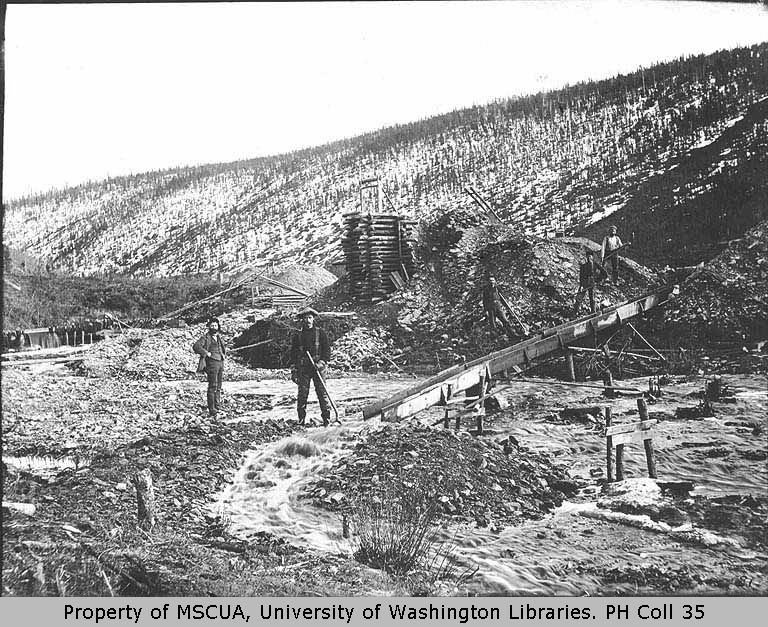 Miners working a flume, Hunker Creek